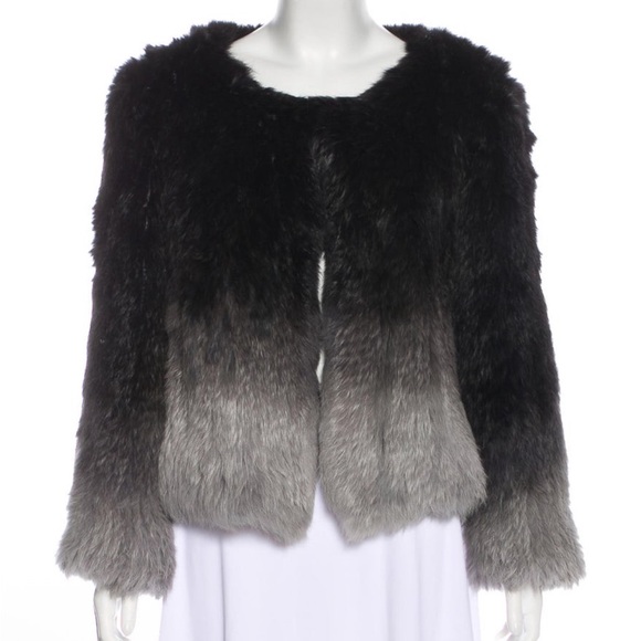 Yves Salomon Ombré Rabbit Fur Jacket Coat 36 Small